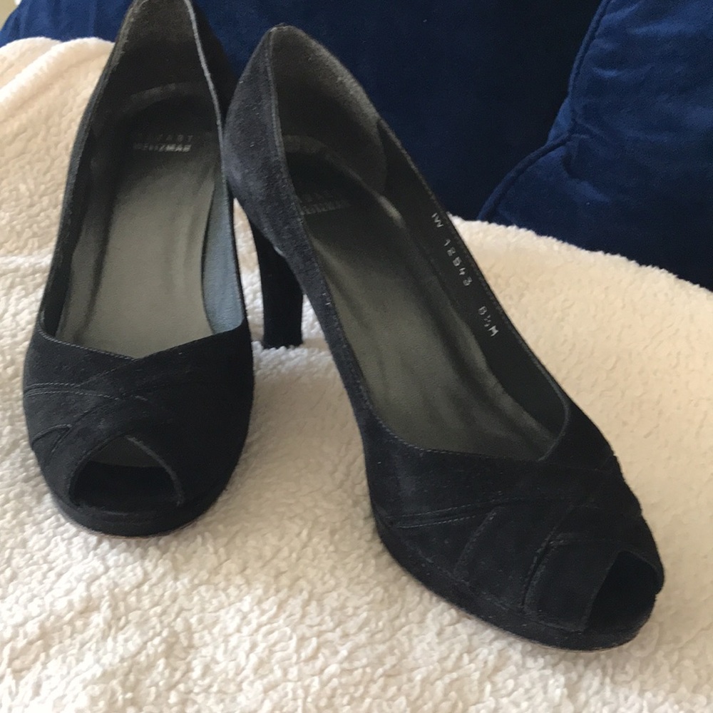 Stuart Weitzman suede, open toes shoes.
